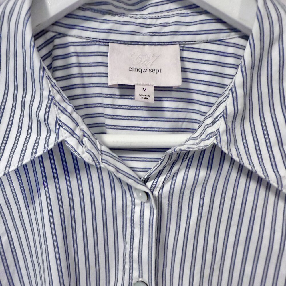 Cinq a Sept Mariezehl Long Sleeve Pinstriped Ruched Poplin Top Women's size M - Picture 3 of 9